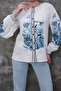 Hakim Collar Balloon Sleeve Cross-Stitch Floral Embroidery Embroidered Cotton Shirt - 2
