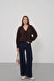 Women's Bitter Brown V-Neck Lace-Up Front Loose Long Sleeve Blouse - 2
