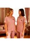 Dusty Rose Color Butterfly Pattern Crew Neck Women's Pajama Set - 3