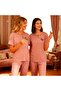 Dusty Rose Color Butterfly Pattern Crew Neck Women's Pajama Set - 4