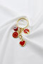 Red Glass Evil Eye Bead Clover Smiling Face Gold Color Small Metal Keychain - 5