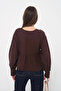 Women's Bitter Brown V-Neck Lace-Up Front Loose Long Sleeve Blouse - 6