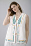 Women's Ecru Ethnic Patterns Printed Vest – Minimal Open Front Design, Modern & Stylish Style - 3
