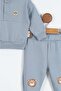 Baby Boy Seasonal Bear Embroidered Printed Standing Collar Top and Bottom Set 6-9-12-18-24 Months - 2