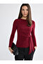 Burgundy Crew Neck Tie Detail Women's Bodysuit - 4