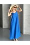 Women's Blue Rope Strap Midi Length Strawberry Fabric Relaxed Fit Dress