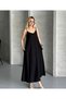 Women's Black Rope Strap Midi Length Strawberry Fabric Relaxed Fit Dress