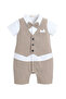 Infant Boys’ Waistcoat, Shirt & Bow Tie Mock Romper 2 Pc Set (Beige) - 2