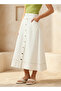 Midi Cotton Denim A-line Skirt with Button Detail