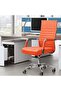 Furmax Ribbed Mid Back Office Chair, PU Leather, Adjustable Swivel - Orange - 2