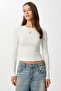 Crew Neck Transparent Crinkle Knitted Blouse Lex0019 White - 2