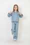 Girl's Embroidery Detailed Denim Jacket and Trousers Set Light Blue Casual Stylish Combination - 2