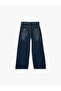 Wide-Leg Denim Trousers with Cotton Wing Embroidery Detail - 4