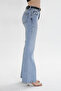Women's Blue Stonewashed Flare Jean Pants – High Waist Spanish Flare Comfort Fit Denim - 7