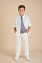 Ecru Linen Shirt and Trousers Boys' 3-Piece Top and Bottom Set 23575 - 4