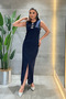 Atlas Fabric Bow and Stone Classic Dress - Dark Blue - 2