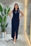 Atlas Fabric Bow and Stone Classic Dress - Dark Blue