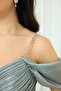 Glittery Crepe Ruched Long Evening Dress with Straps - Mint Green - 3