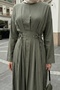 Pleated Belted Khaki Dress - 3