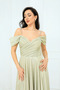 Glittery Crepe Ruched Long Evening Dress with Straps - Gold - 6