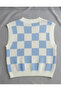 Women's Baby Blue Square Patterned Oversize Knitwear Sweater