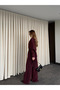 Burgundy Belted Shawl Collar Shirt and Pants Set - 8004 - 5