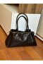Faux Leather Three-Compartment Women's Hand and Shoulder Bag