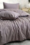 Double Cotton - Satin 210 Tc (83 Thread) Striped Duvet Cover Set Plum - 3