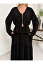 Viscose Fabric Zipper Detailed Top and Bottom Set Black - 4
