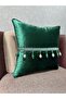Woven Velvet Atlas Emerald Green Beaded Tassel 43X43 Square - 3