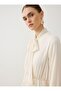 Chiffon Fabric Hijab Dress with Tie Detail at the Collar - Ecru - - 2