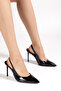 Women's Black Patent Leather Pointed Toe Open Back Ankle Elastic Casual Classic Heeled Shoes - 4