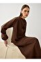 Wrinkle Effect Blouse & Skirt Set with Tie Detail at the Collar - Brown - - Exclusive - 2