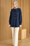 Women's Ribbon Detailed Buttoned Baby Collar Hijab Tunic - Navy Blue