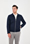 Marcio 360 Stretchable Knitted Men's Dark Navy Blue Zippered Slim Fit Polo Collar Jacket Coat
