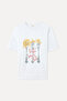 Women's White Printed Oversize Crew Neck T-Shirt