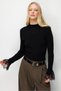 7024 Women's Premium Yarn/Special Yarn Knitwear Sweater with Lace on the Sleeve End Black - 3