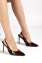 Women's Brown Patent Leather Pointed Toe Open Back Ankle Elastic Casual Classic Heeled Shoes - 3