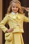 Girl's Collar Scarf Detailed Shirt, Scratched and Pearl Stone Buttoned Chanel Yellow Skirt Set - 6