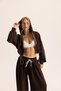 Olin Waist Detail Coffee Hooded Crop Tracksuit Set