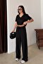 Women's Black V-Neck Short Sleeve Soft Touch Modal Sports Set - 4