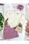 Pink Boat Neck Triangle Blouse Tweed Skirt Set