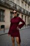 Women's Spanish Sleeve Draped Ornamental Buckle Mini Dress
