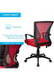 Furmax Ribbed Mid Back Office Chair, PU Leather, Adjustable Swivel - Red - 6
