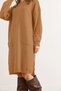 Women's Camel Kangaroo Pocket Slit Knitwear Tunic Dress Elb-19002550 - 2