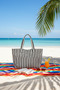 Women's Colorful Cotton Woven Magnetic Striped Lined Beach Bag - 4