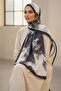 Women's Black Cream Marbled Patterned Framed Soft Textured Cotton Seasonal Shawl