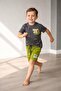Boy's Smoked Brush Your Teeth Printed T-Shirt and Green Shorts Set - 2