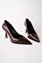Brown Patent Leather Pointed Toe Stylish Heeled Shoes - 5