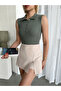 Women's Haki Collared Buttoned Sleeveless Cotton Lycra Camisole Bady - 4